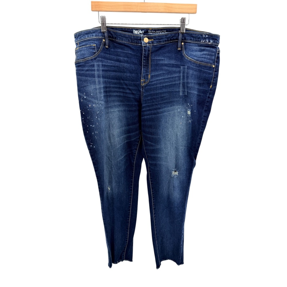 Mossimo Mid-Rise Jegging Crop Jeans Dark Wash Distressed Paint Splatter 20W